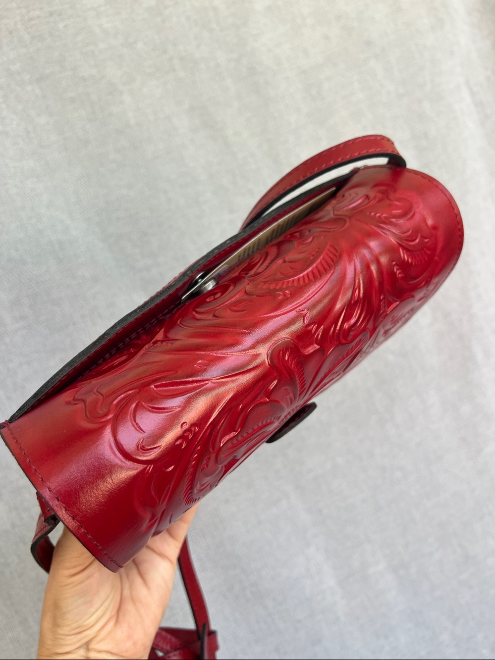 PATRICIA NASH Lanza tooled leather crossbody bag red NWT - Picture 7 of 17